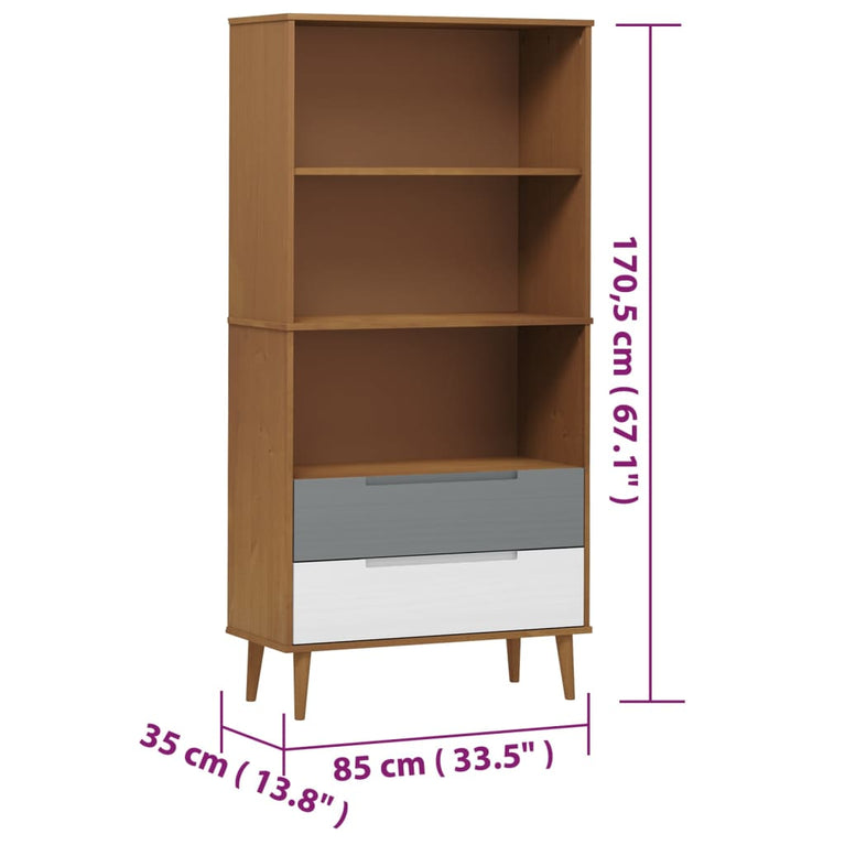 Boekenkast MOLDE 85x35x170,5 cm massief grenenhout bruin MeubelReus