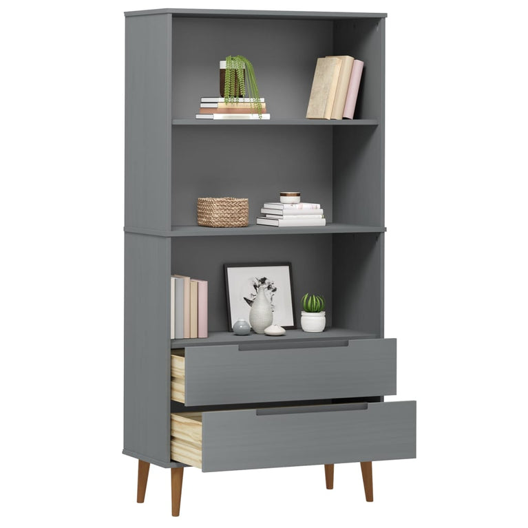 Boekenkast MOLDE 85x35x170,5 cm massief grenenhout grijs MeubelReus