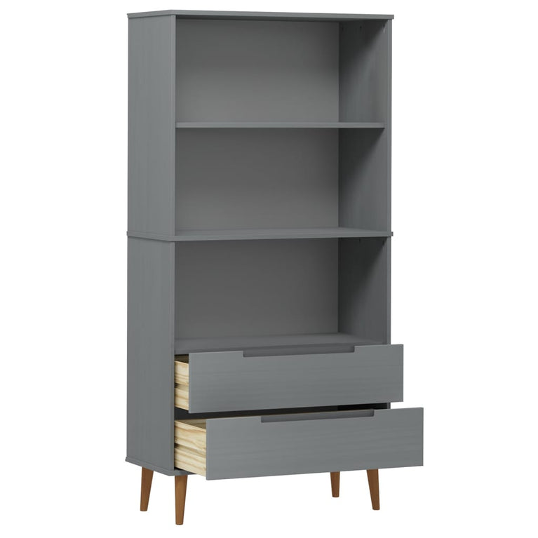 Boekenkast MOLDE 85x35x170,5 cm massief grenenhout grijs MeubelReus