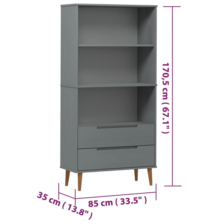 Boekenkast MOLDE 85x35x170,5 cm massief grenenhout grijs MeubelReus