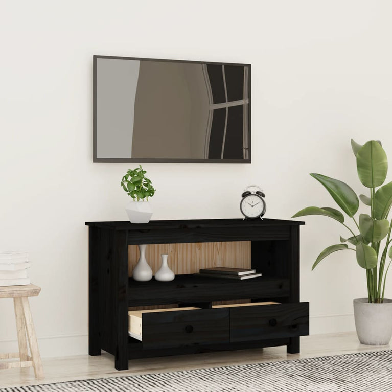 Tv-meubel 79x35x52 cm massief grenenhout zwart MeubelReus