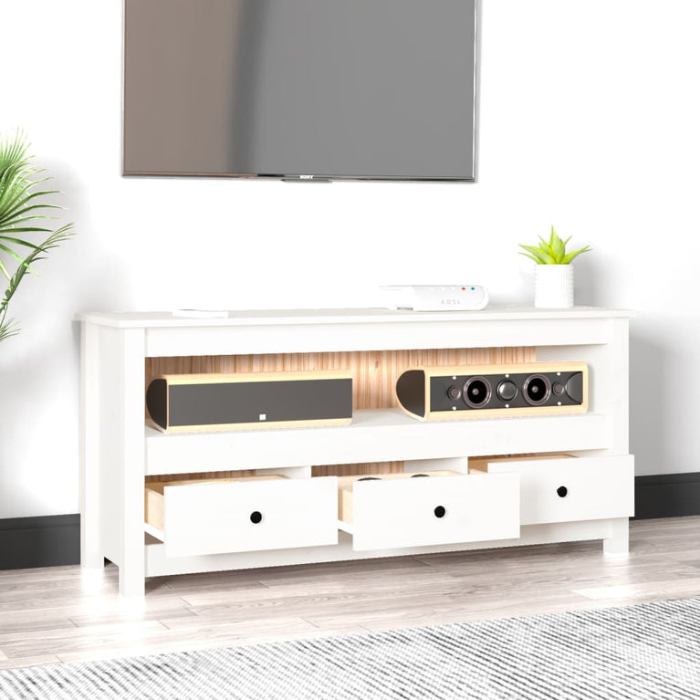 Tv-meubel 114x35x52 cm massief grenenhout wit MeubelReus