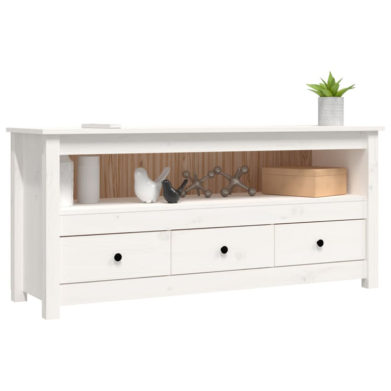 Tv-meubel 114x35x52 cm massief grenenhout wit MeubelReus