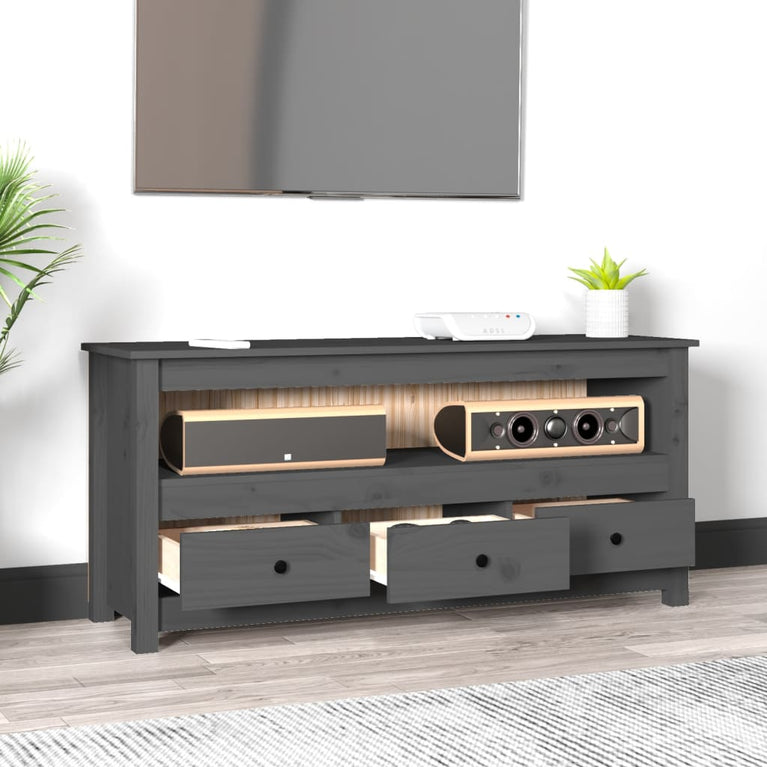 Tv-meubel 114x35x52 cm massief grenenhout grijs MeubelReus