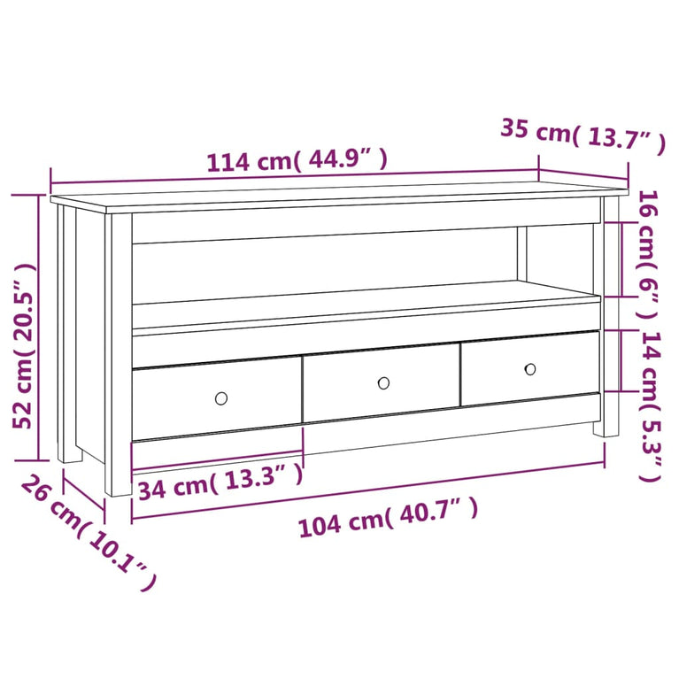 Tv-meubel 114x35x52 cm massief grenenhout grijs MeubelReus