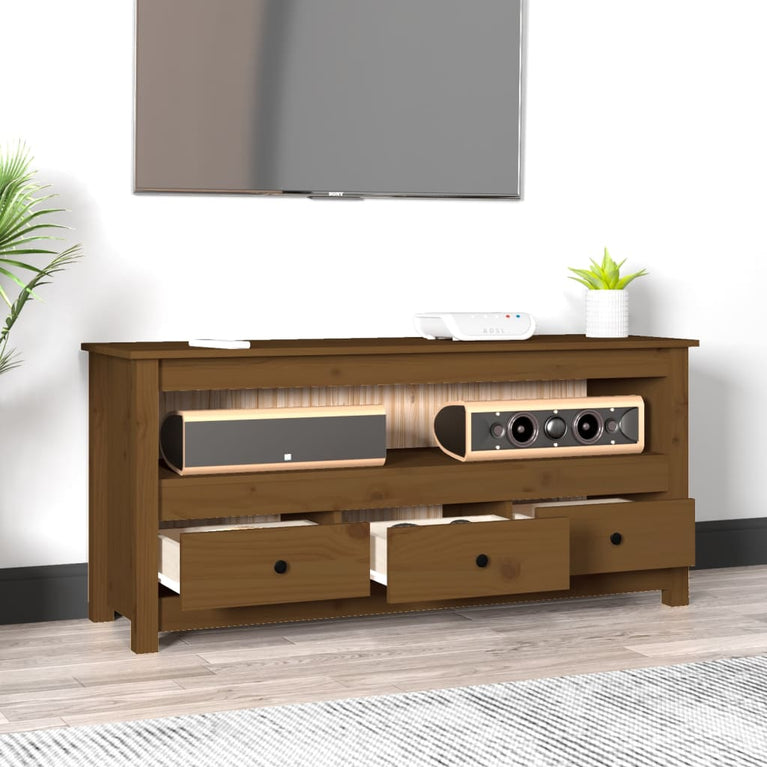 Tv-meubel 114x35x52 cm massief grenenhout honingbruin MeubelReus