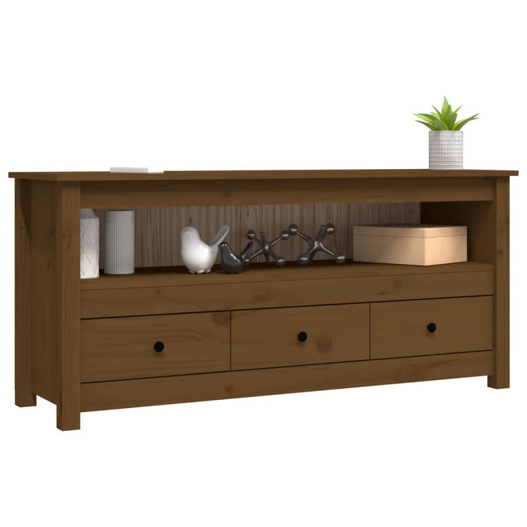 Tv-meubel 114x35x52 cm massief grenenhout honingbruin MeubelReus