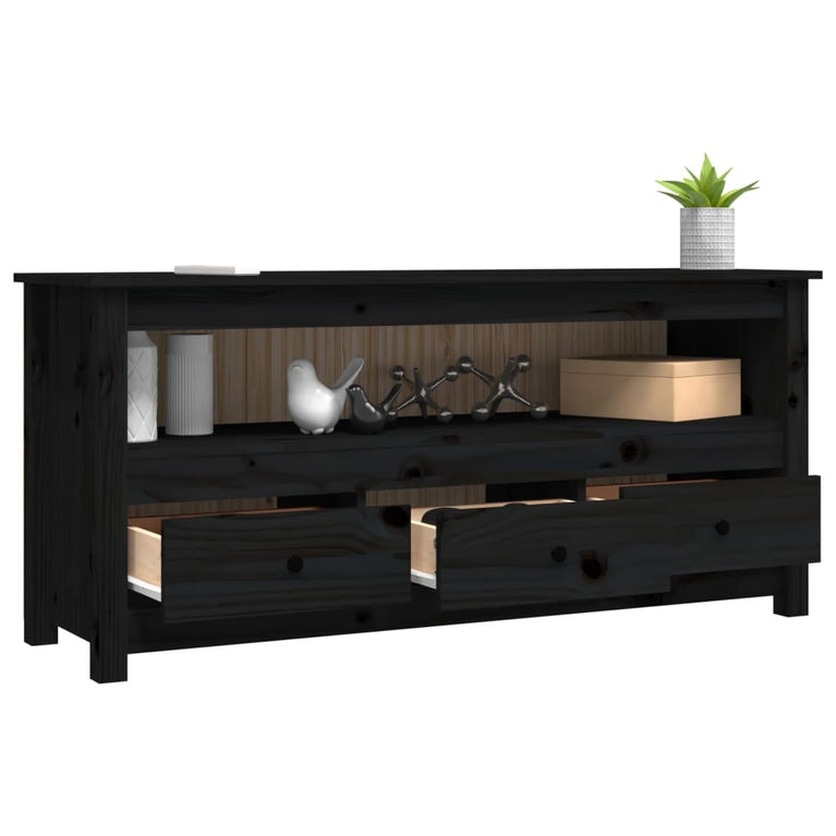 Tv-meubel 114x35x52 cm massief grenenhout zwart MeubelReus