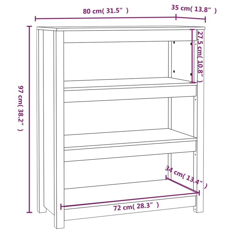 Boekenkast 80x35x97 cm massief grenenhout wit MeubelReus