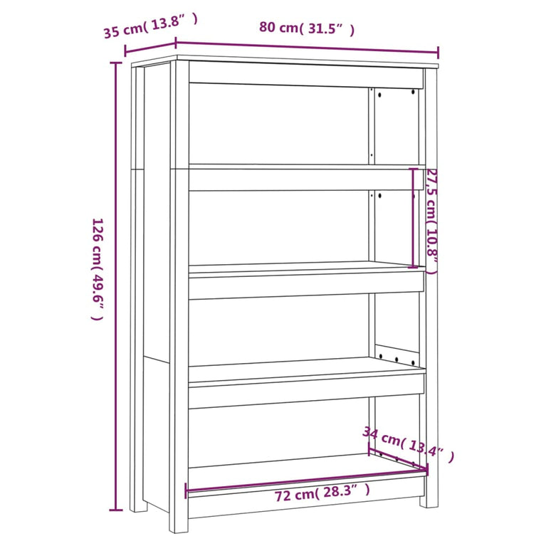 Boekenkast 80x35x126 cm massief grenenhout MeubelReus