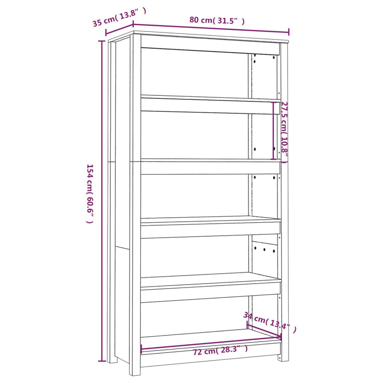 Boekenkast 80x35x154 cm massief grenenhout honingbruin MeubelReus