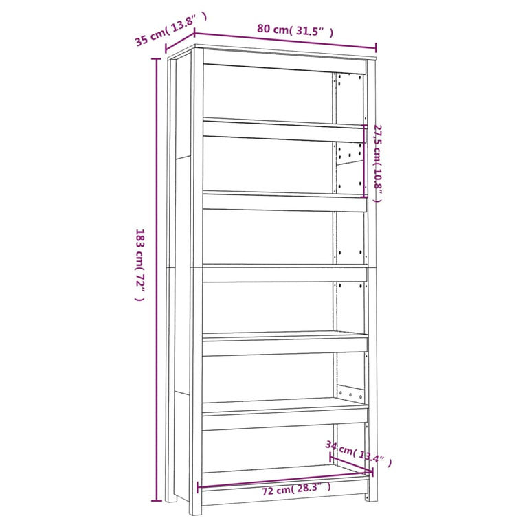 Boekenkast 80x35x183 cm massief grenenhout wit MeubelReus