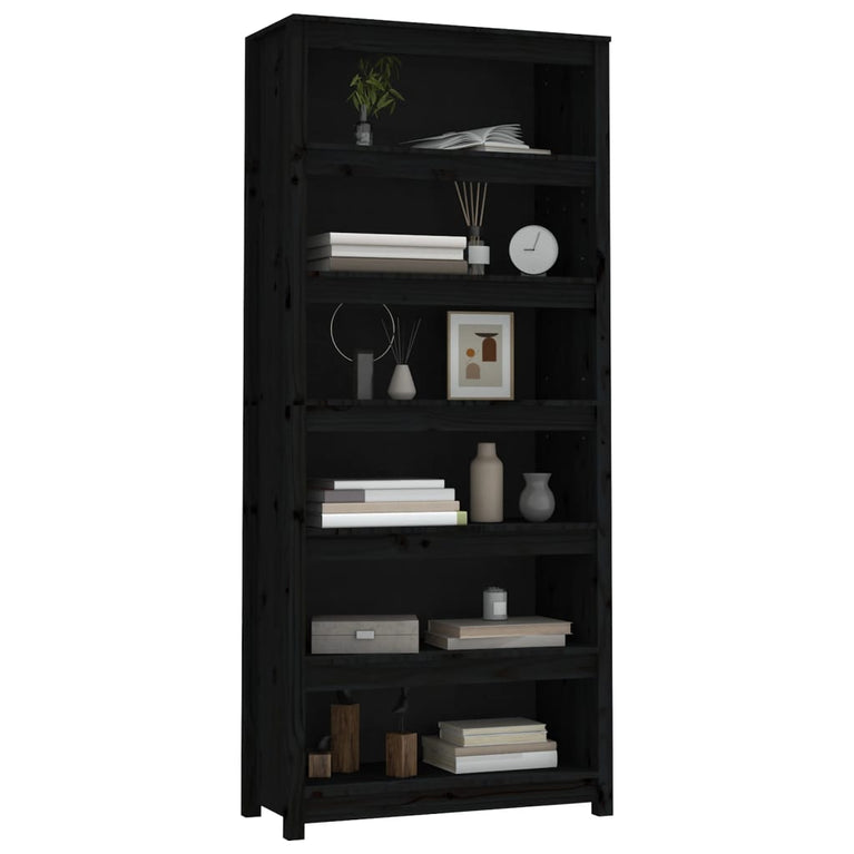 Boekenkast 80x35x183 cm massief grenenhout zwart MeubelReus