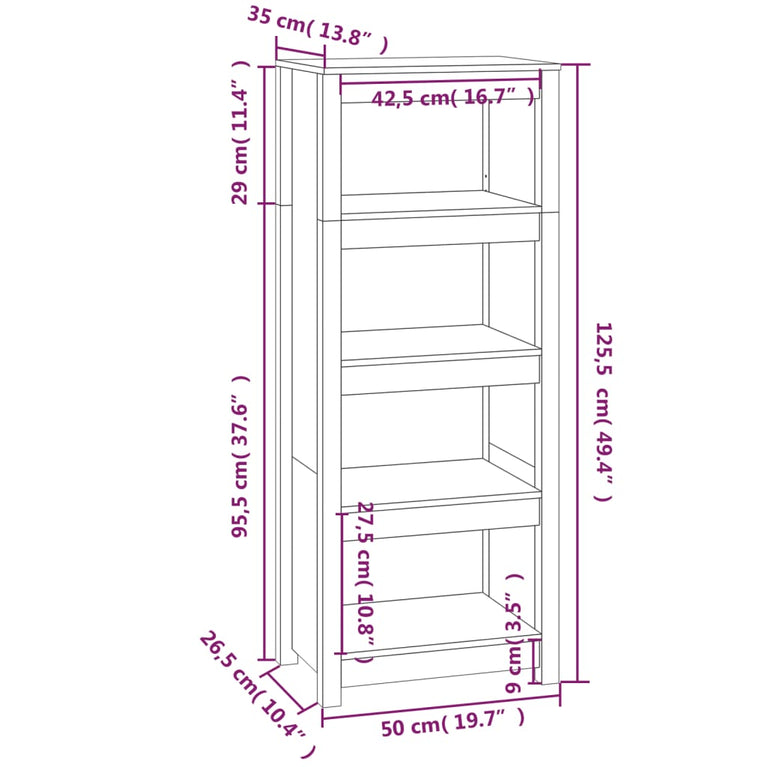 Boekenkast 50x35x125,5 cm massief grenenhout honingbruin MeubelReus