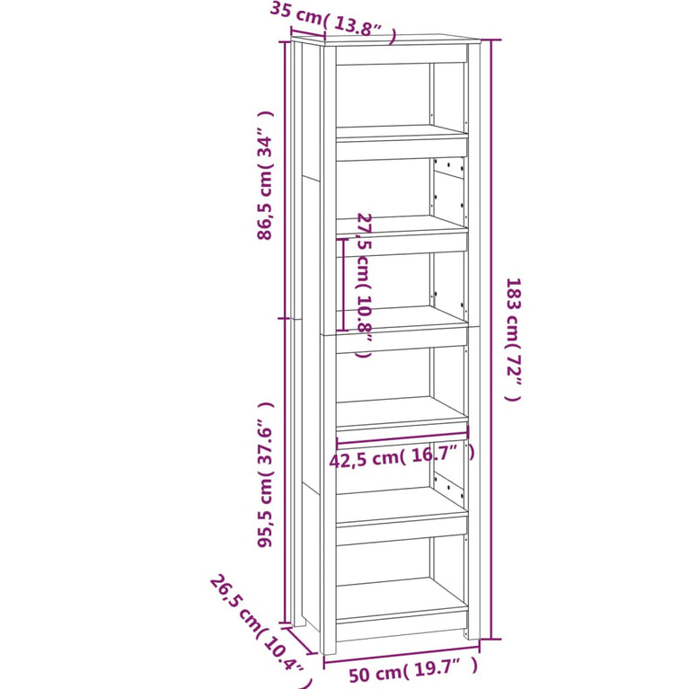 Boekenkast 50x35x183 cm massief grenenhout honingbruin MeubelReus
