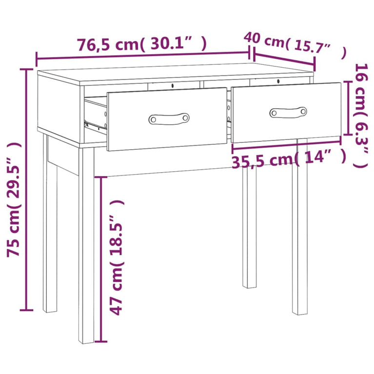 Wandtafel 76,5x40x75 cm massief grenenhout MeubelReus