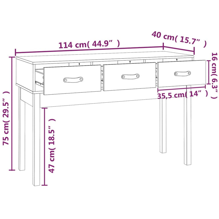 Wandtafel 114x40x75 cm massief grenenhout MeubelReus