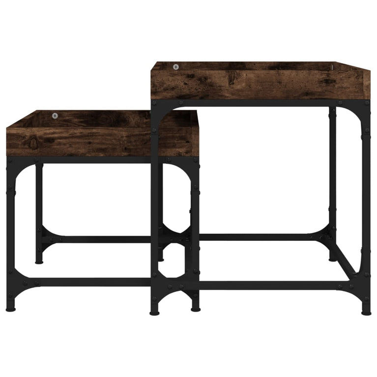 Bijzettafels 2 st bewerkt hout gerookt eikenkleurig MeubelReus