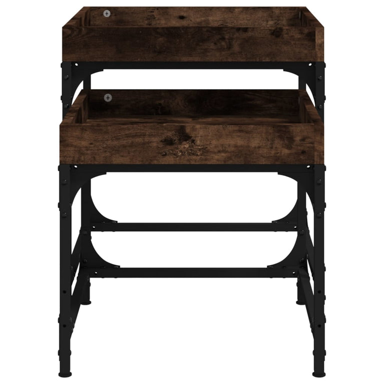 Bijzettafels 2 st bewerkt hout gerookt eikenkleurig MeubelReus