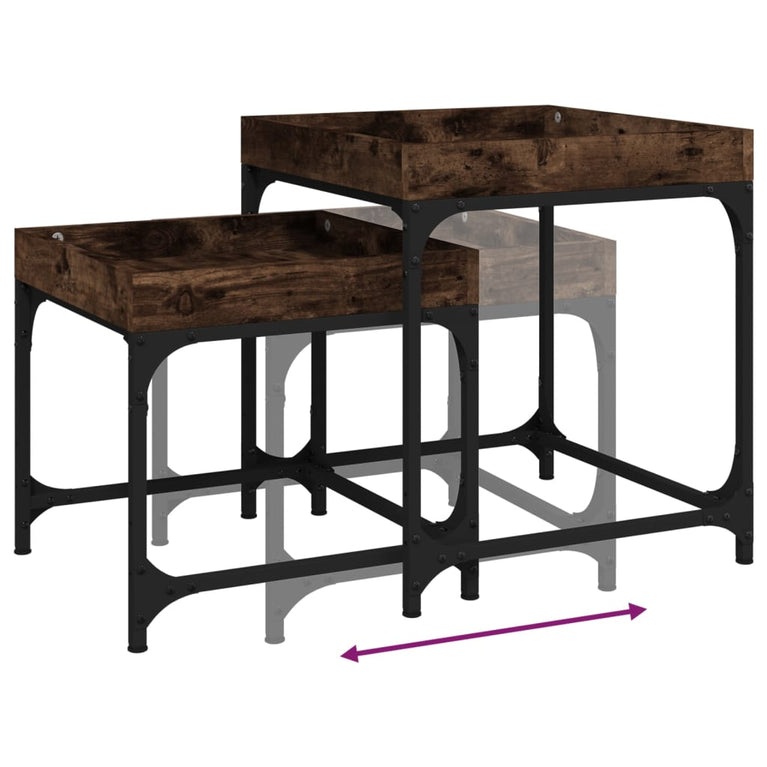 Bijzettafels 2 st bewerkt hout gerookt eikenkleurig MeubelReus