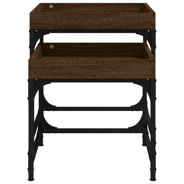 Bijzettafels 2 st bewerkt hout bruin eikenkleur MeubelReus