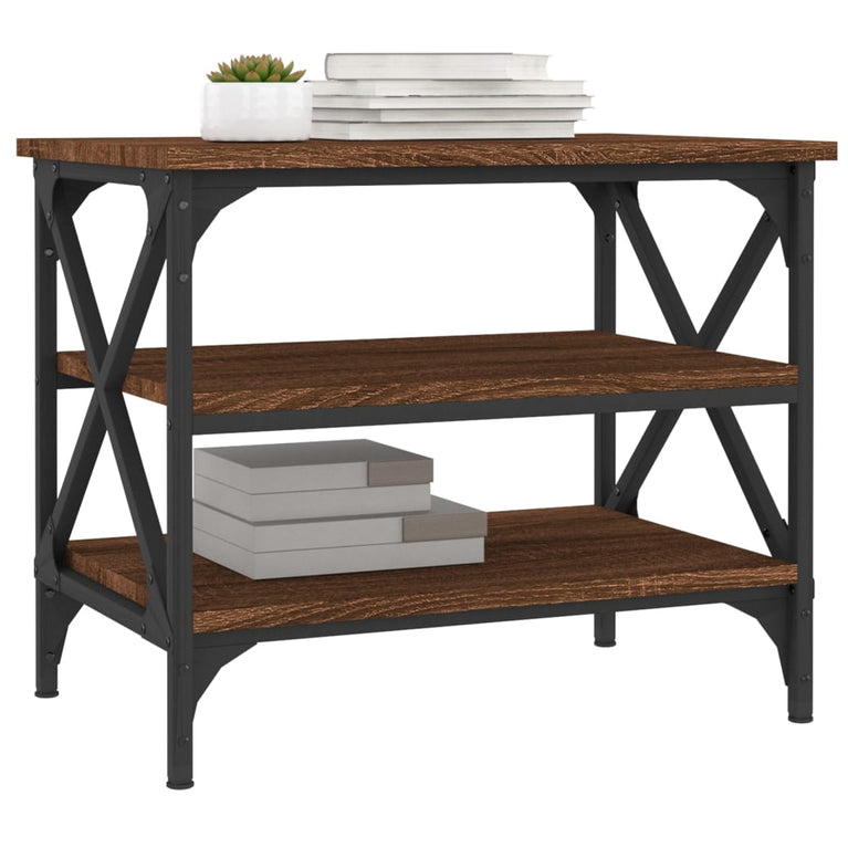 Bijzettafel 55x38x45 cm bewerkt hout bruin eikenkleur MeubelReus