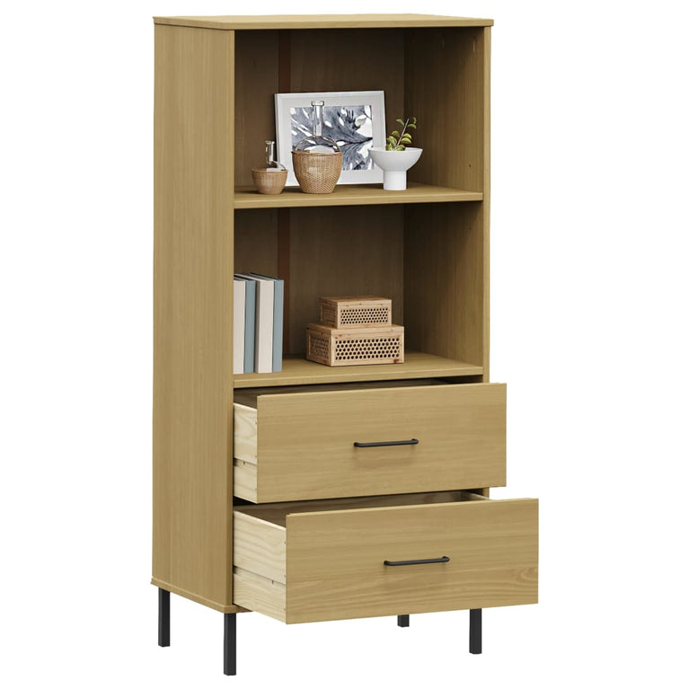 Boekenkast met 2 lades OSLO 60x35x128,5 cm massief hout bruin MeubelReus
