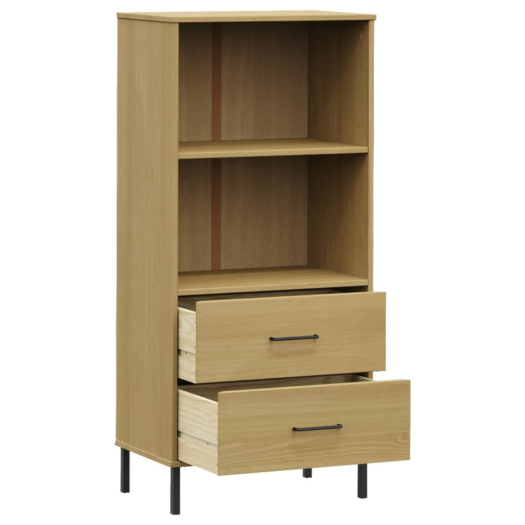 Boekenkast met 2 lades OSLO 60x35x128,5 cm massief hout bruin MeubelReus