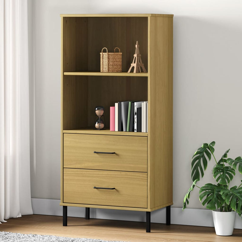 Boekenkast met 2 lades OSLO 60x35x128,5 cm massief hout bruin MeubelReus