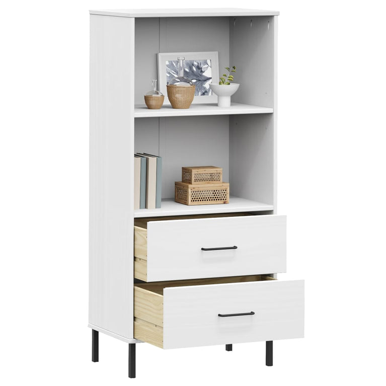 Boekenkast met 2 lades OSLO 60x35x128,5 cm massief hout wit MeubelReus