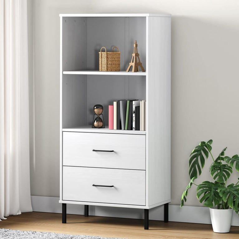 Boekenkast met 2 lades OSLO 60x35x128,5 cm massief hout wit MeubelReus