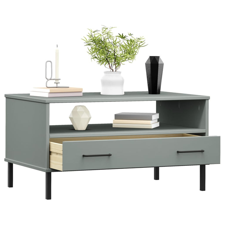 Salontafel met metalen poten OSLO 85x50x45 cm hout grijs MeubelReus
