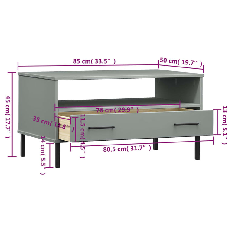 Salontafel met metalen poten OSLO 85x50x45 cm hout grijs MeubelReus