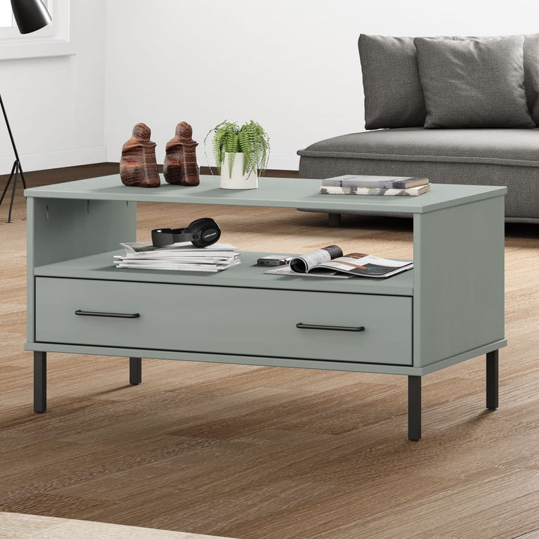 Salontafel met metalen poten OSLO 85x50x45 cm hout grijs MeubelReus