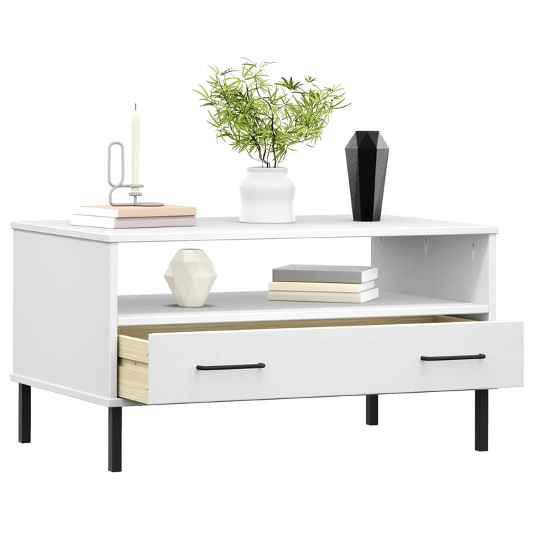 Salontafel met metalen poten OSLO 85x50x45 cm masssief hout wit MeubelReus
