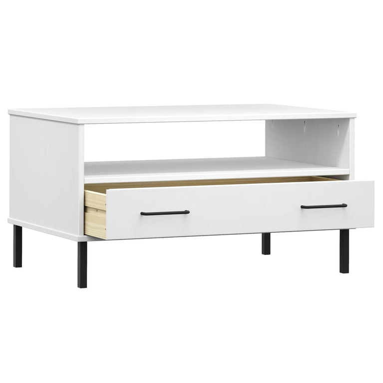Salontafel met metalen poten OSLO 85x50x45 cm masssief hout wit MeubelReus