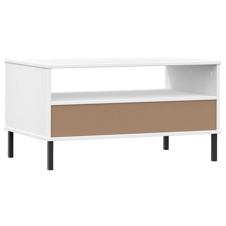 Salontafel met metalen poten OSLO 85x50x45 cm masssief hout wit MeubelReus