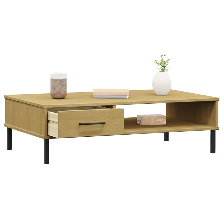 Salontafel met metalen poten OSLO massief grenenhout bruin MeubelReus