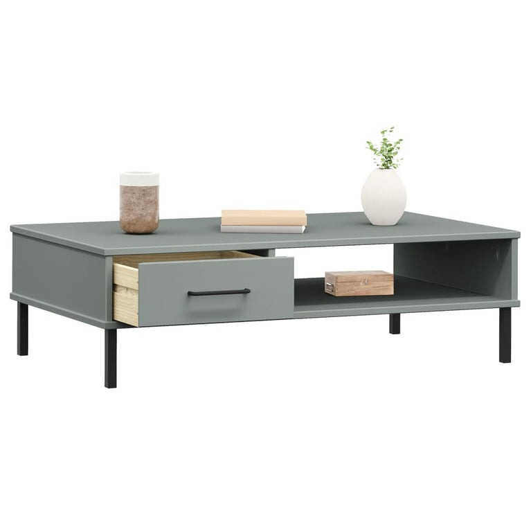 Salontafel met metalen poten OSLO massief grenenhout grijs MeubelReus