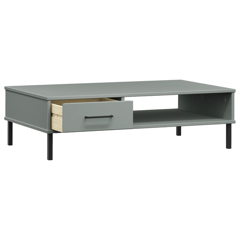 Salontafel met metalen poten OSLO massief grenenhout grijs MeubelReus