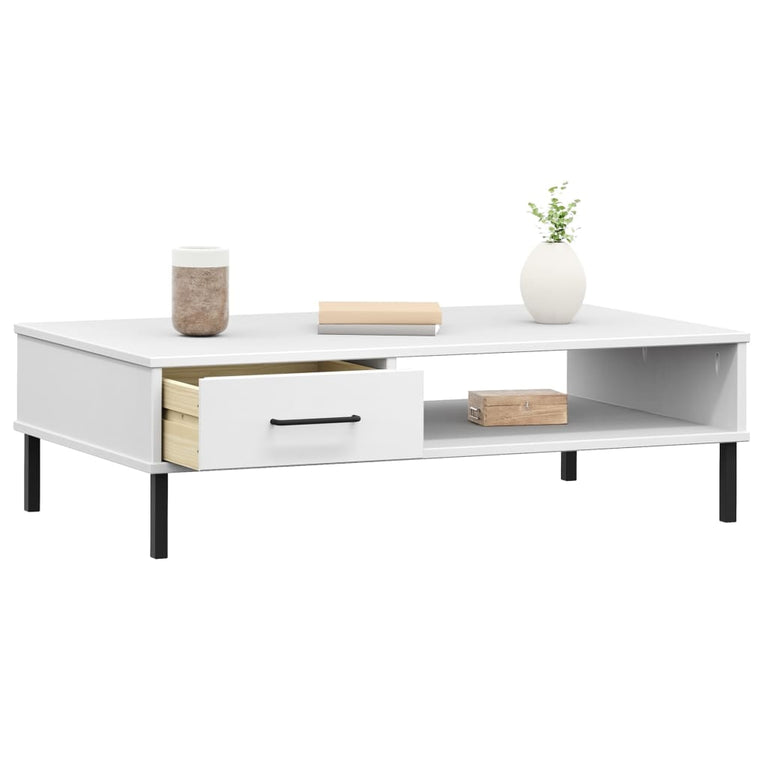 Salontafel met metalen poten OSLO massief grenenhout wit MeubelReus