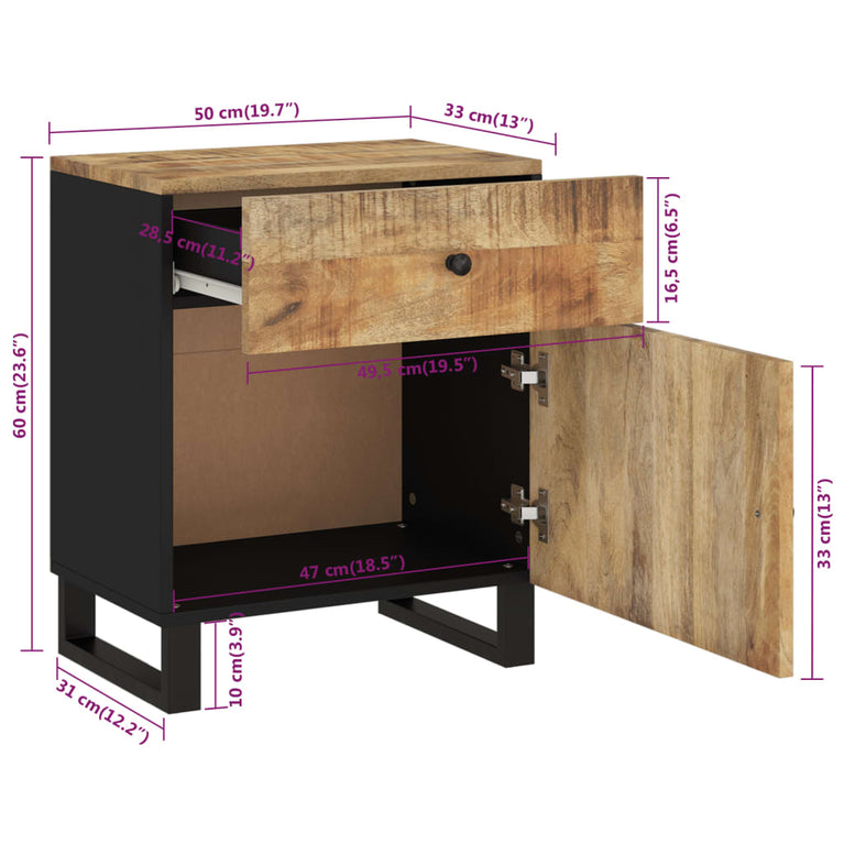 Nachtkastjes 50x33x60 cm massief mangohout en bewerkt hout MeubelReus
