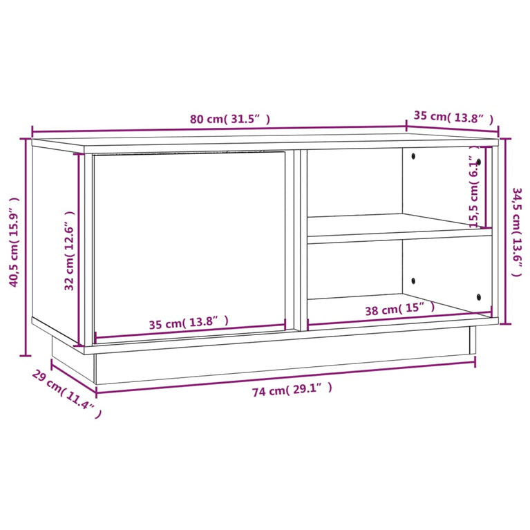 Tv-meubel 80x35x40,5 cm massief grenenhout honingbruin MeubelReus