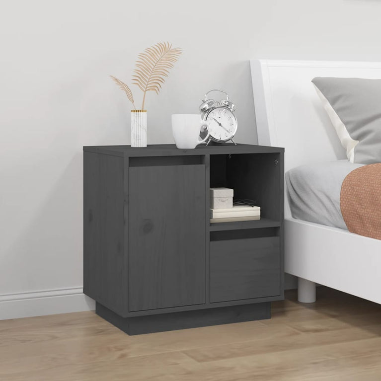 Nachtkastjes 2 st 50x34x50 cm massief grenenhout grijs MeubelReus