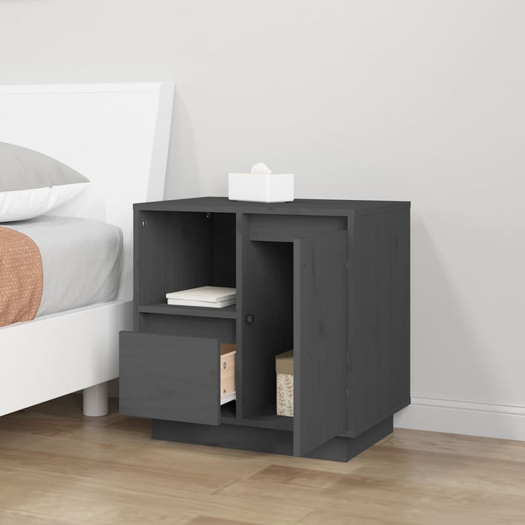 Nachtkastjes 2 st 50x34x50 cm massief grenenhout grijs MeubelReus