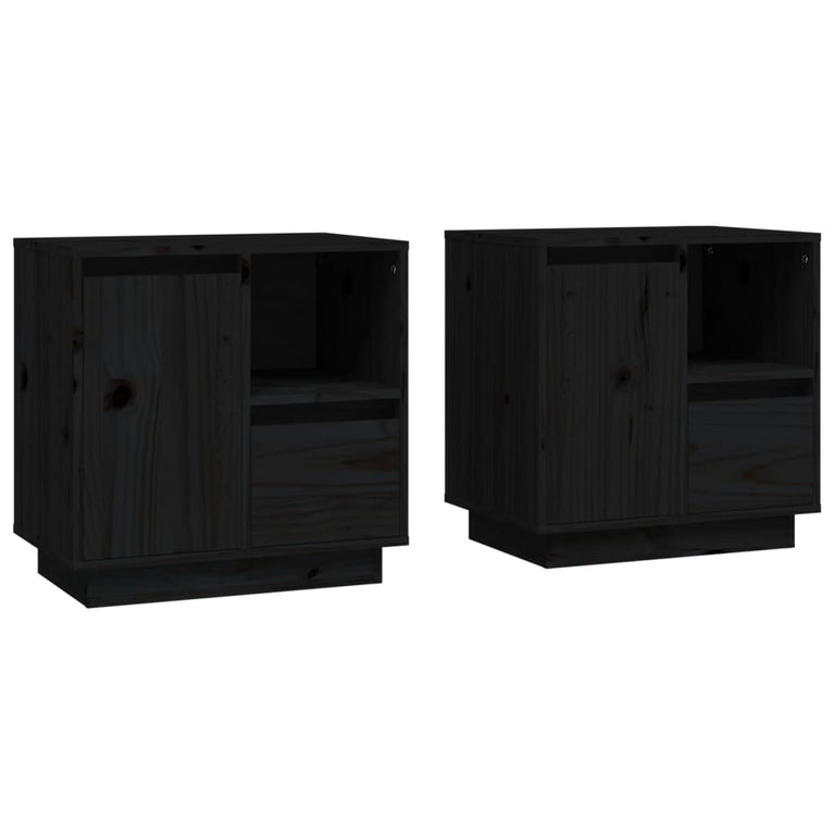 Nachtkastjes 2 st 50x34x50 cm massief grenenhout zwart MeubelReus