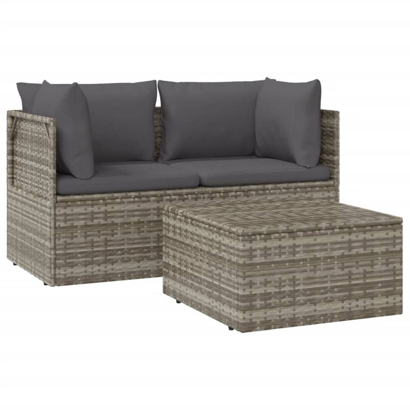 3-delige Loungeset met kussens poly rattan grijs MeubelReus