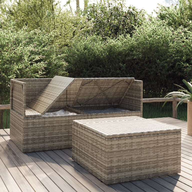 3-delige Loungeset met kussens poly rattan grijs MeubelReus