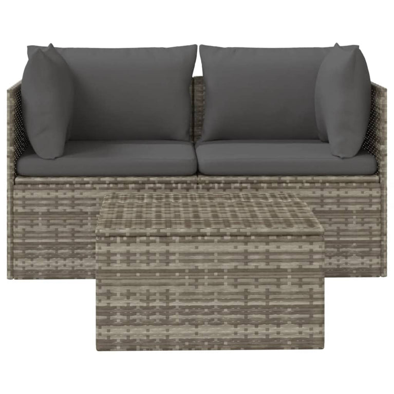 3-delige Loungeset met kussens poly rattan grijs MeubelReus