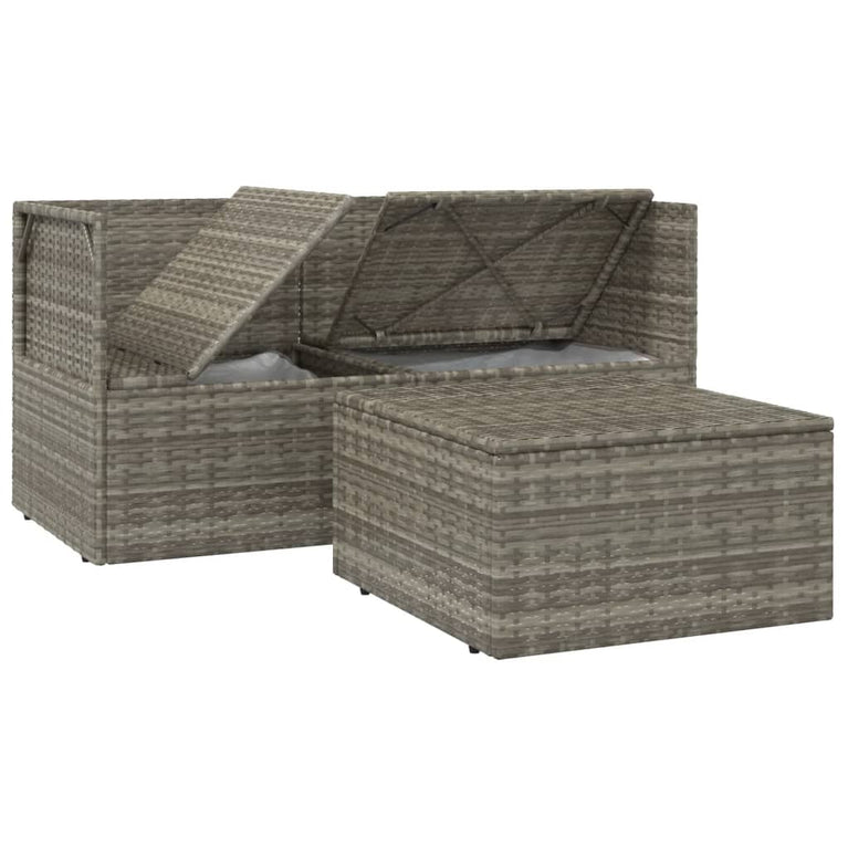 3-delige Loungeset met kussens poly rattan grijs MeubelReus
